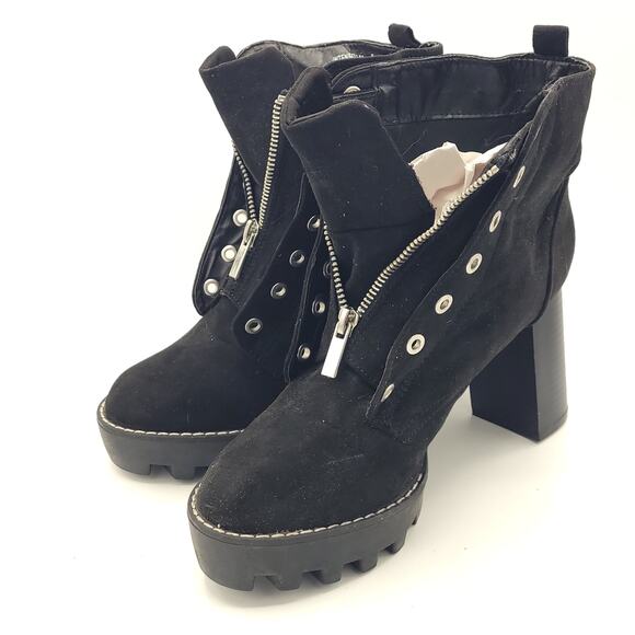 Bamboo Black 4.5" Block High Heel Round Toe Lace Up Ankle Boots Women Size 8 - Picture 4 of 9